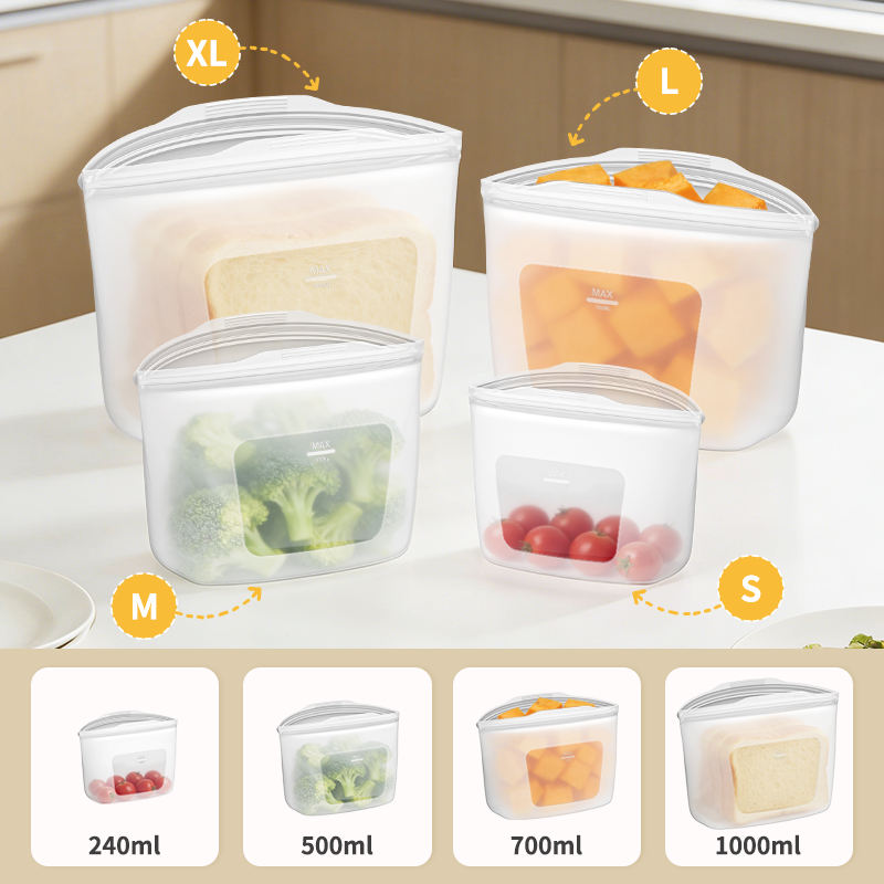 Bolsas de almacenamiento de silicona de calidad alimentaria, aptas para congelador no t&oacute;xicas, juego plegable de dise&ntilde;o cl&aacute;sico para almacenamiento de botiqu&iacute;n m&eacute;dico de cocina