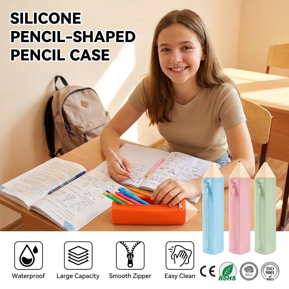 Sac d'&eacute;cole en Silicone personnalis&eacute;, &eacute;tui &eacute;tanche et facile &agrave; nettoyer, sac &agrave; fermeture &eacute;clair, sac de rangement en Silicone pour &eacute;tudiant