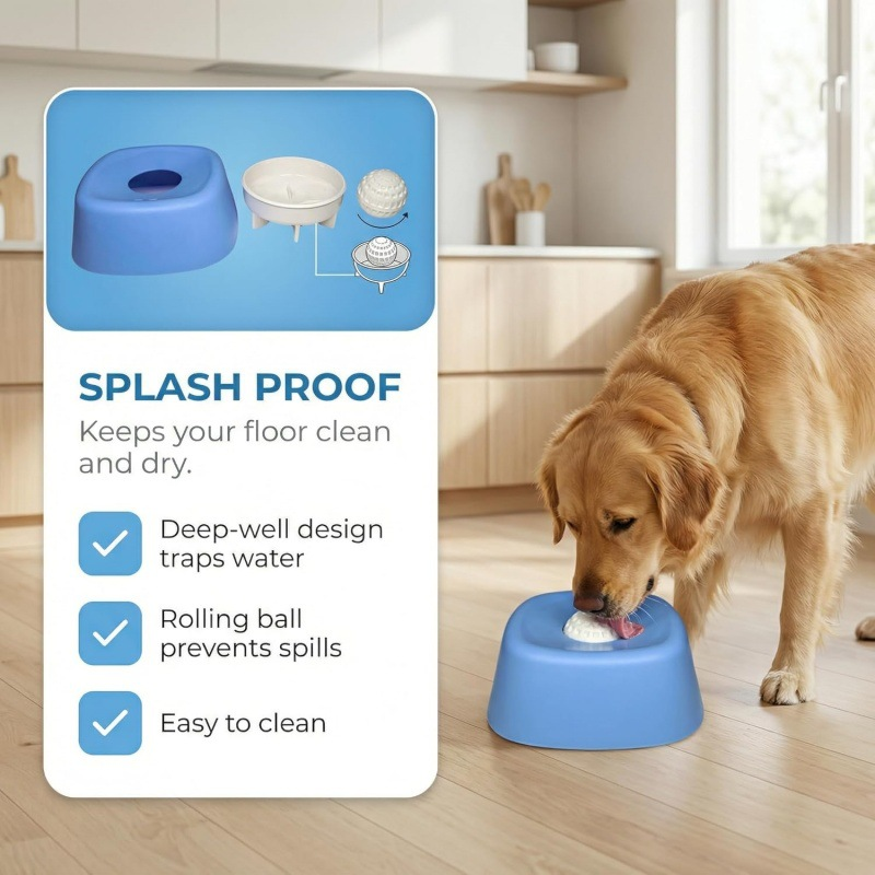 Cuenco para lamer l&iacute;quido para perros con bola rodante, Material ABS, alimentaci&oacute;n lenta, antideslizante, personalidad, patr&oacute;n s&oacute;lido