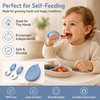 Ensemble cuill&egrave;re et fourchette pour b&eacute;b&eacute; en silicone – Acier inoxydable, sans BPA