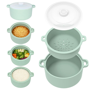 Olla de vapor de silicona de grado alimenticio para microondas, taz&oacute;n de cocina saludable para reducir el az&uacute;car, colador extra&iacute;ble ecol&oacute;gico para verduras