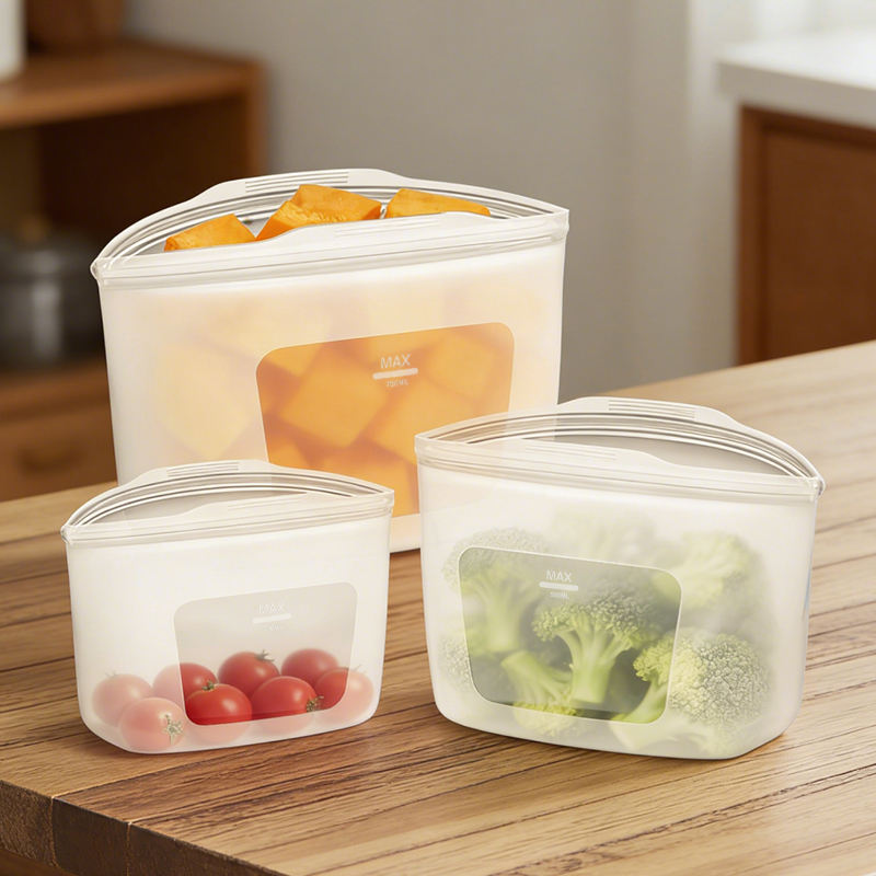 Bolsas de almacenamiento de silicona de calidad alimentaria, aptas para congelador no t&oacute;xicas, juego plegable de dise&ntilde;o cl&aacute;sico para almacenamiento de botiqu&iacute;n m&eacute;dico de cocina